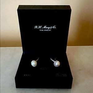 Cultured Freshwater Pearl & Diamond Leverback Earrings - 18K gold backing.